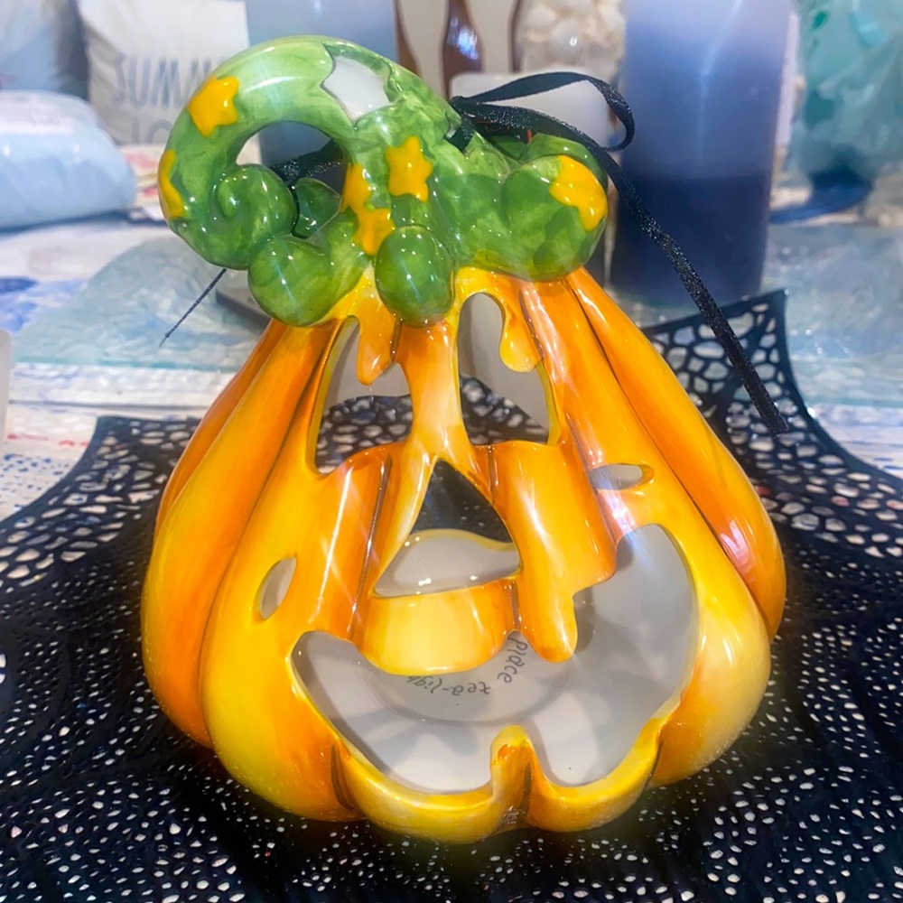 Blue Sky Clayworks Jack O Lantern Tea Light Holder - Picture 2 of 7